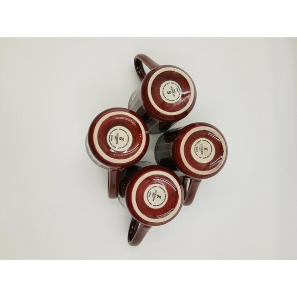 Gibson Elite Coffee Mugs Lot of 4 Rust Brown Reddish Green Trim - Picture 7 of 7
